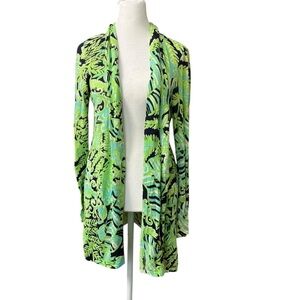 Lilly Pulitzer Green Blue Fern Leaf Print Cotton Open Light Weight Cardigan M